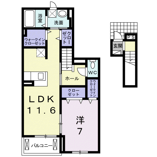 ハッピーフォレストⅥ(1LDK/2階)の間取り写真