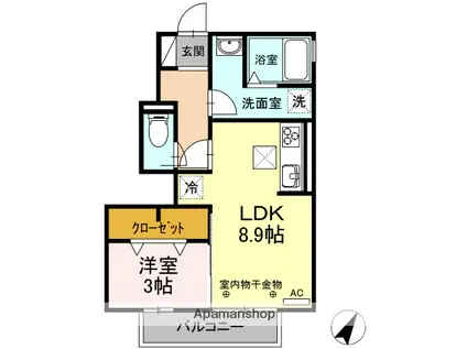 エクスベルジェⅡ(1LDK/1階)の間取り写真