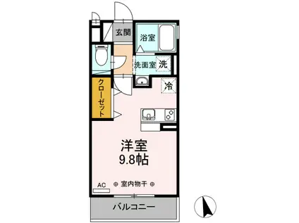 グリーン(ワンルーム/2階)の間取り写真