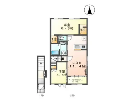 ルシェロ(2LDK/2階)の間取り写真