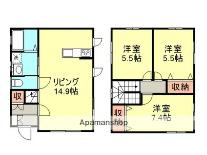 名鉄小牧線 小牧駅 徒歩10分 2階建 築4年(3LDK)の間取り写真