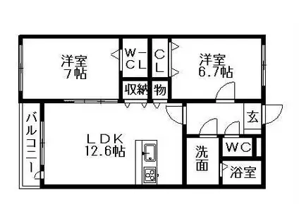 シエスタ神明Ⅱ(2LDK/1階)の間取り写真