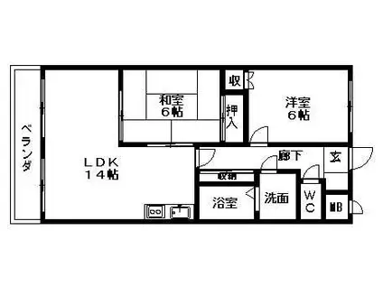 スカイハイツ野田(2LDK/4階)の間取り写真