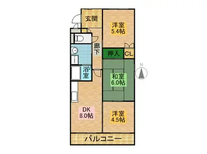 プラティーク ヴィラ(3DK/1階)の間取り写真