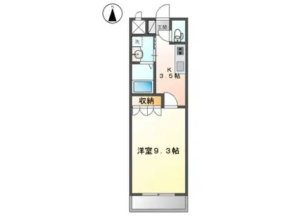 レインボーシティ・SⅡ(1K/1階)の間取り写真