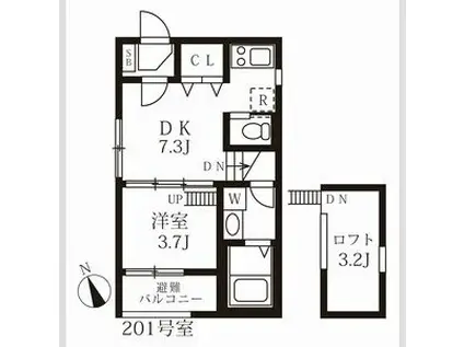 ハーモニーテラス野並Ⅴ(1DK/2階)の間取り写真