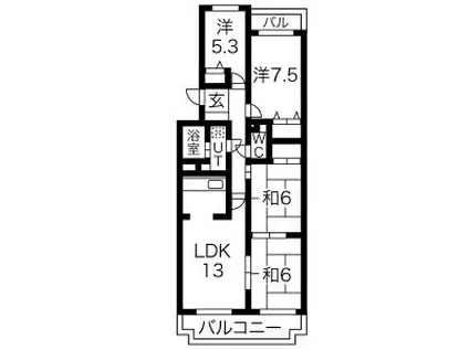 グランドハイツ原A棟(4LDK/1階)の間取り写真