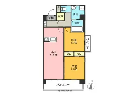 ルコネッサンス(2LDK/1階)の間取り写真