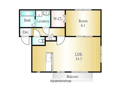 ウィルモア赤池B(1LDK/2階)の間取り写真