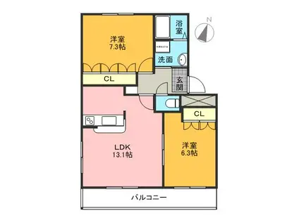 サンパティーク(2LDK/2階)の間取り写真