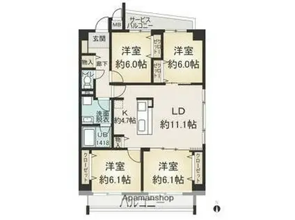 OSM植田 壱番館(4LDK/4階)の間取り写真