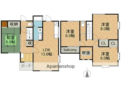 名古屋市桜通線 徳重駅 徒歩6分 2階建 築31年(4LDK)の間取り写真