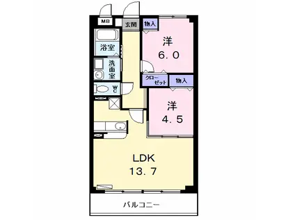 グレイシャス甚目寺(2LDK/5階)の間取り写真