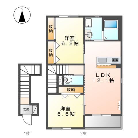 ラ サルーテ プリモ(2LDK/2階)の間取り写真
