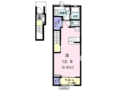 アドバンスト(ワンルーム/2階)の間取り写真