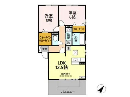 スピリア・ヒビツ B棟(2LDK/1階)の間取り写真