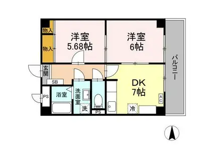 ロイメント名駅(2DK/4階)の間取り写真