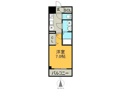 S-RESIDENCE名駅ノース Ⅱ(1K/3階)の間取り写真