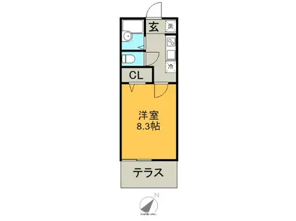 スプリングコートB(1K/1階)の間取り写真