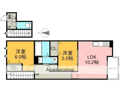 フロンティア(2LDK/2階)の間取り写真