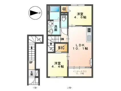 あま市新居屋大日アパート(2LDK/2階)の間取り写真