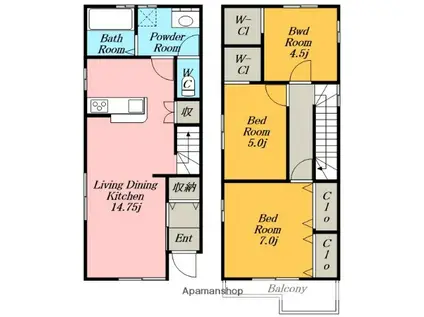関西本線 蟹江駅 徒歩33分 2階建 築1年(ワンルーム)の間取り写真