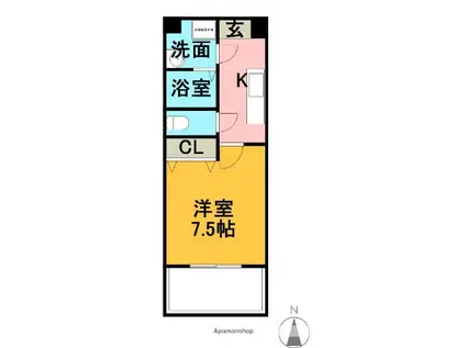 BLUEWING鯉江本町(1K/2階)の間取り写真