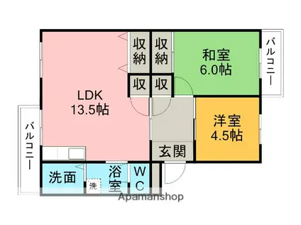 サニーホームズ横山(2LDK/3階)の間取り写真