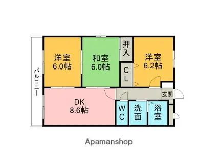 サンリバパーク(3DK/2階)の間取り写真