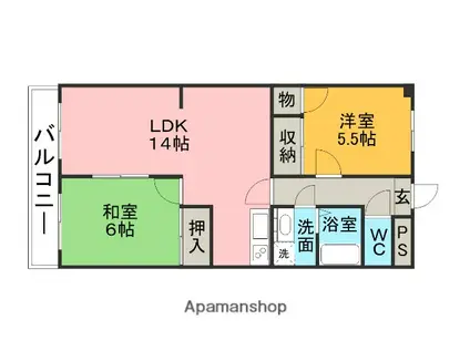 信和キャッスル(2LDK/3階)の間取り写真