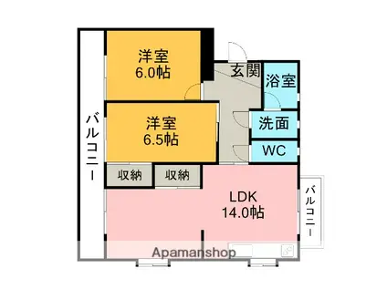 パープルタウン(2LDK/4階)の間取り写真