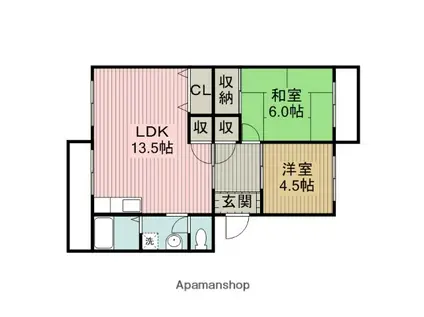コーポ志字(2LDK/3階)の間取り写真