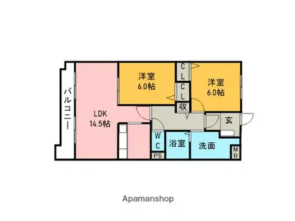 サンセール弐番館(2LDK/1階)の間取り写真