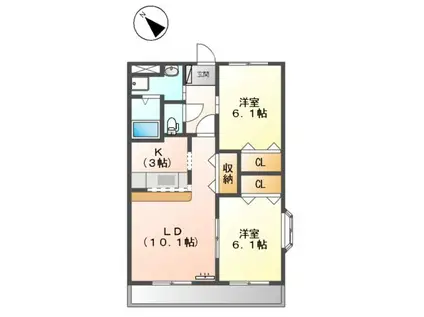 フラワーヒルズ宇頭(2LDK/2階)の間取り写真