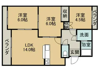 リバーサイド大見(3LDK/3階)の間取り写真