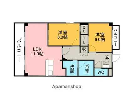 サンセールNY(2LDK/3階)の間取り写真