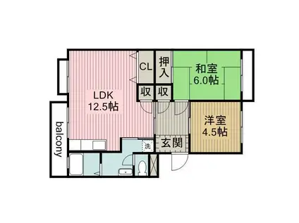 コーポ鳥山(2LDK/4階)の間取り写真