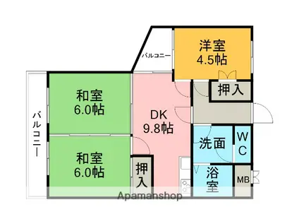 サンライズビル(3DK/2階)の間取り写真