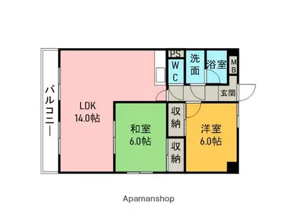 アピオン(2LDK/6階)の間取り写真