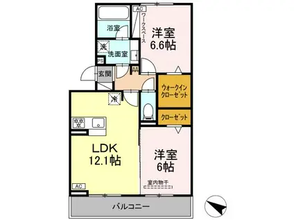 シャンテフルール(2LDK/2階)の間取り写真
