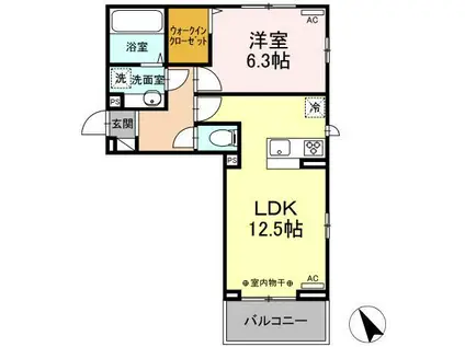 ヒュッゲ大山(1LDK/3階)の間取り写真