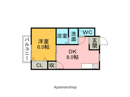 フォレスト神明B(1DK/2階)の間取り写真