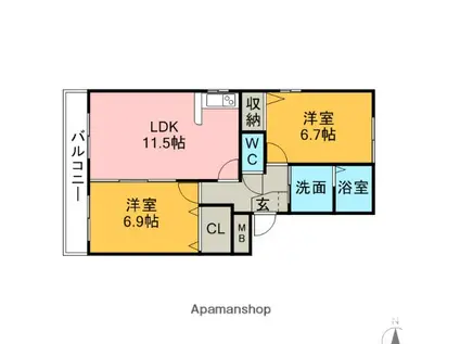 田園NEOⅠ(2LDK/1階)の間取り写真