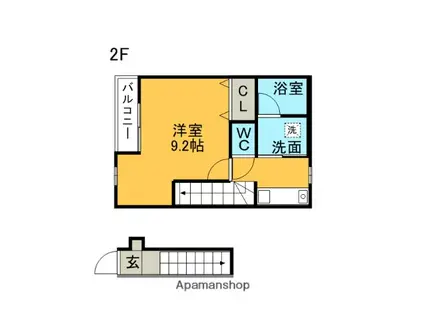サンシアルザ新地(1K/2階)の間取り写真
