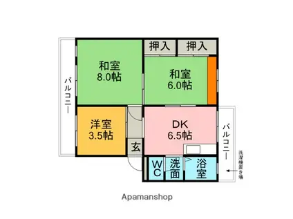シャルム萩(3DK/2階)の間取り写真