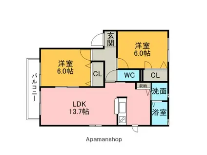 CALMGARDEN(2LDK/1階)の間取り写真