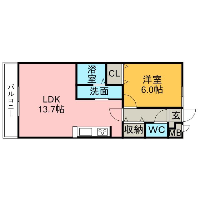アンプルールリーブルKOIKEⅡA棟(1LDK/2階)の間取り写真