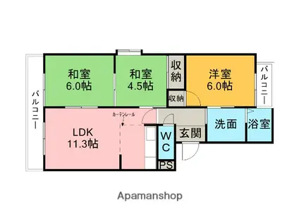 シャトータカクラ(3LDK/3階)の間取り写真