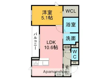 マルグリッドN棟(1LDK/1階)の間取り写真
