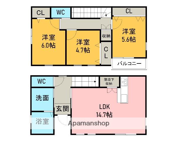 東海道本線 東刈谷駅 徒歩1分 2階建 築4年(3LDK)の間取り写真